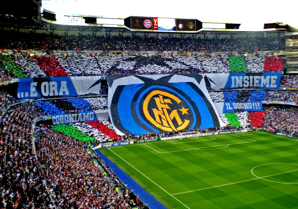 Inter's Curva Nord Prepare Tifo Celebrating Return To The Champions League  In Front Of An Almost Sold Out San Siro