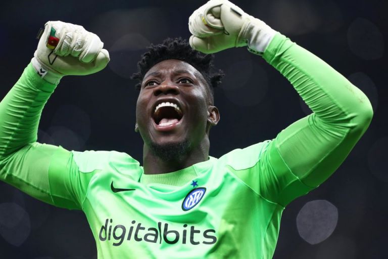 Inter Milan keeper Andre Onana celebrates reaching UCL final