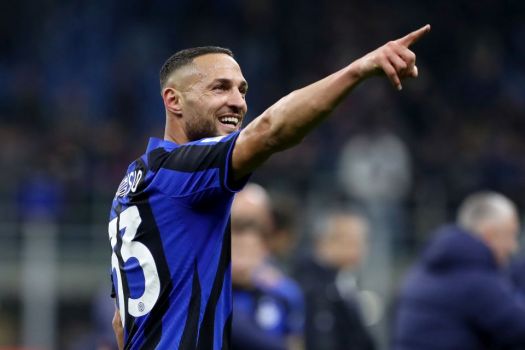 Inter Milan defender Danilo D'Ambrosio celebrates reaching UCL final