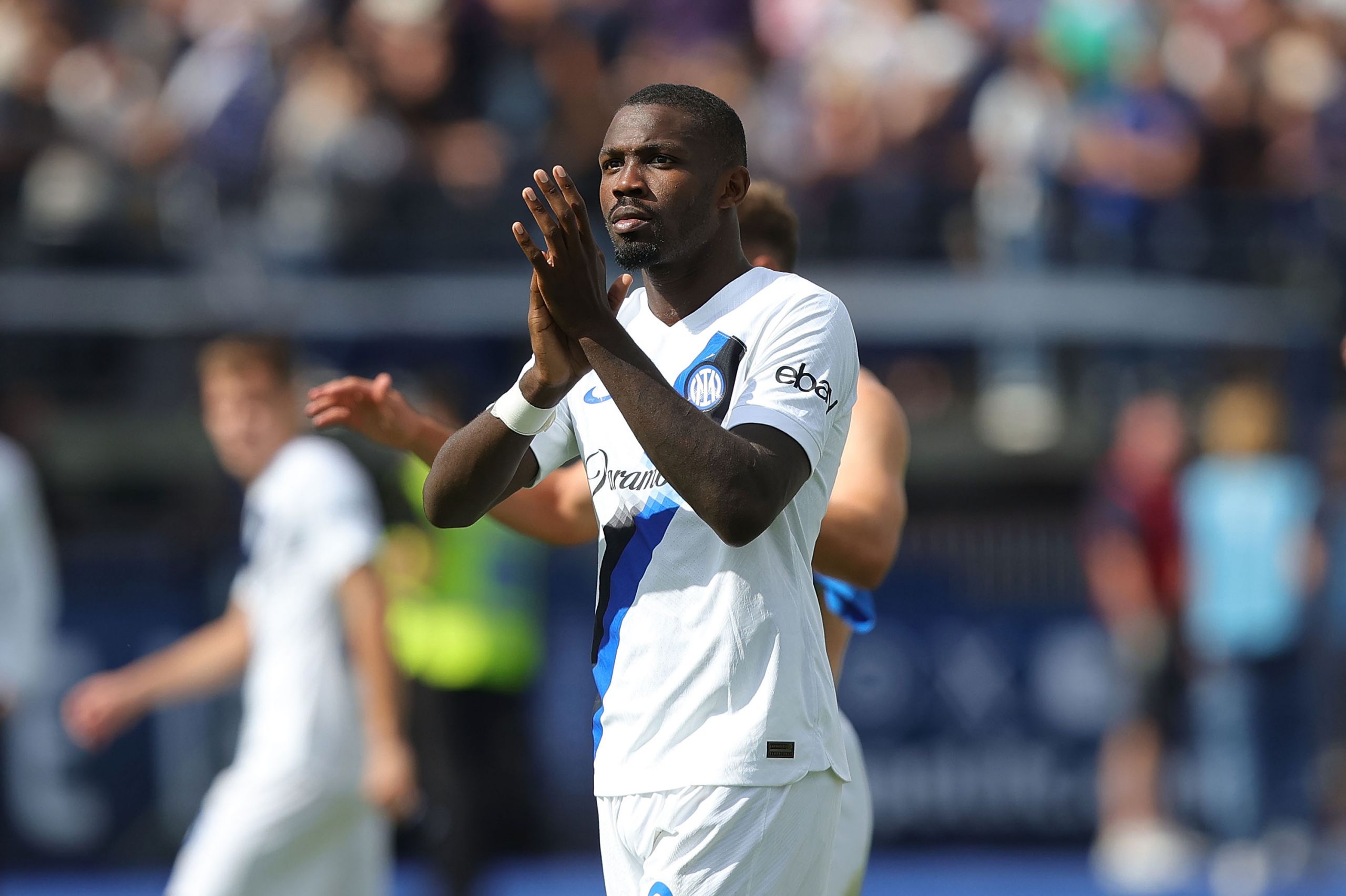 Inter Striker Marcus Thuram Celebrates Serie A Win Vs Salernitana