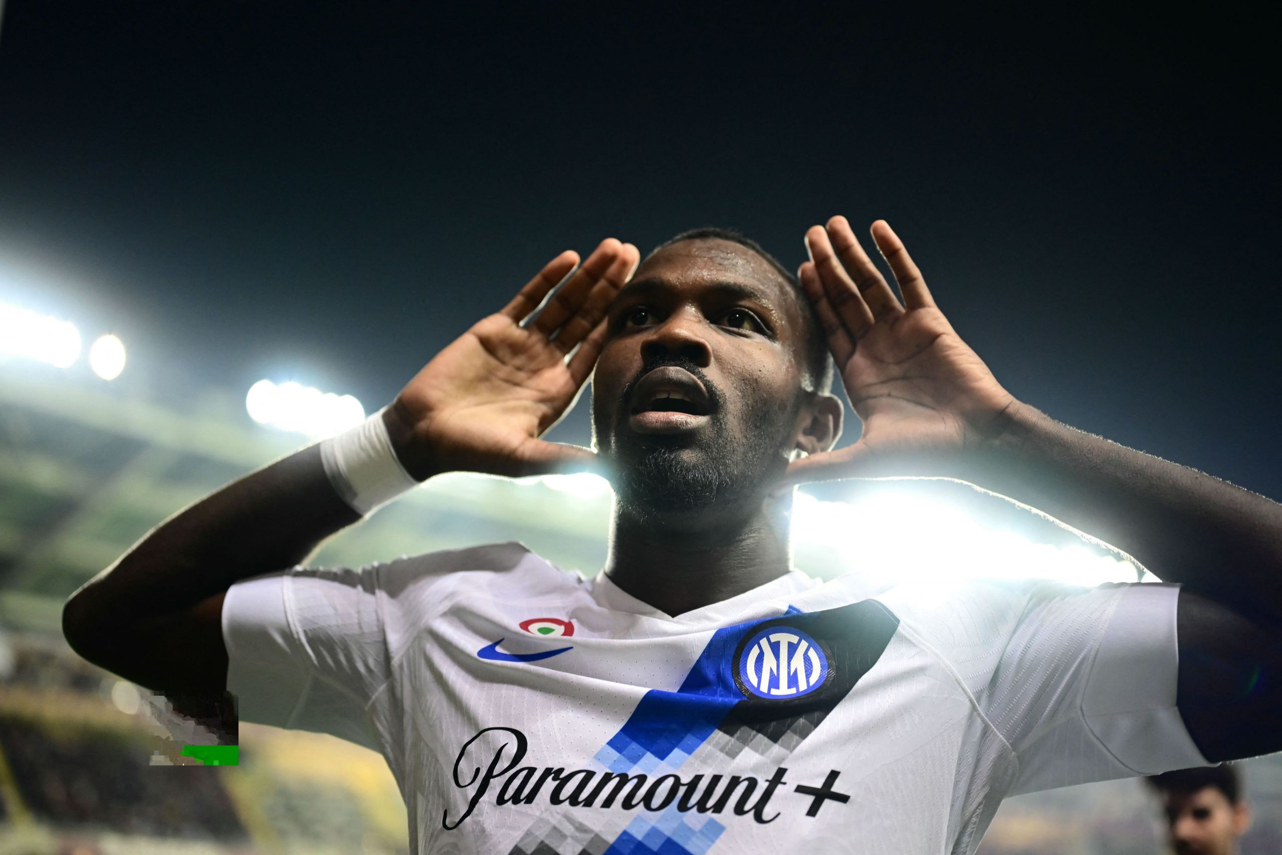 Inter Striker Marcus Thuram Celebrates Ucl Knockout Qualification