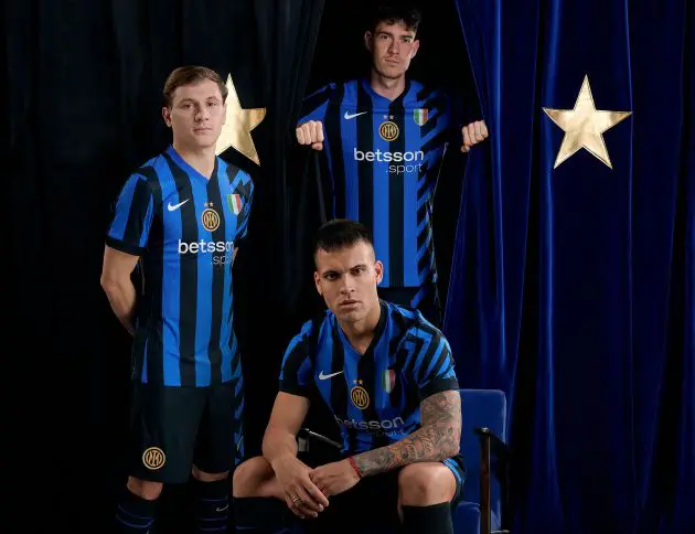 Alessandro Bastoni Lautaro Martinez Nicolo Barella Inter Milan New Home Shirt 2024-2025